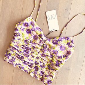 NWT Zara Lilac Floral Draped Print Top